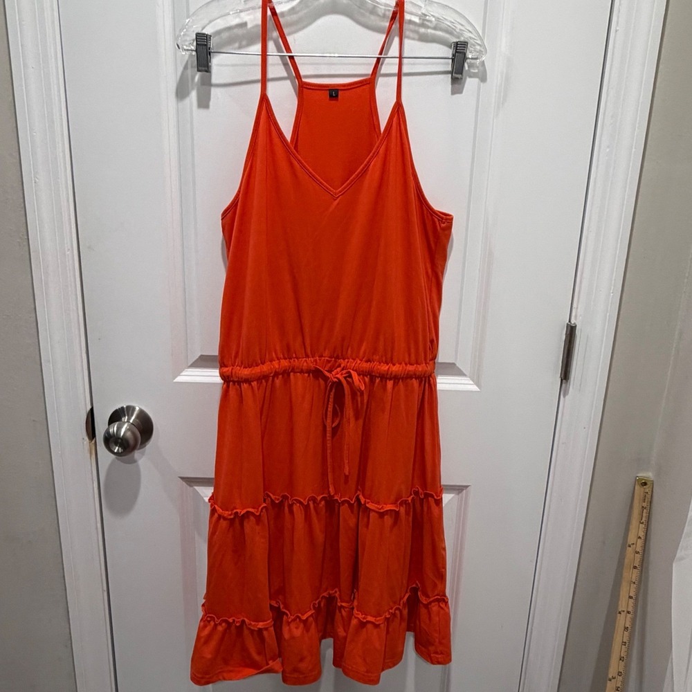 Unbranded Women Dress Tiered Ruffle Mini Orange L